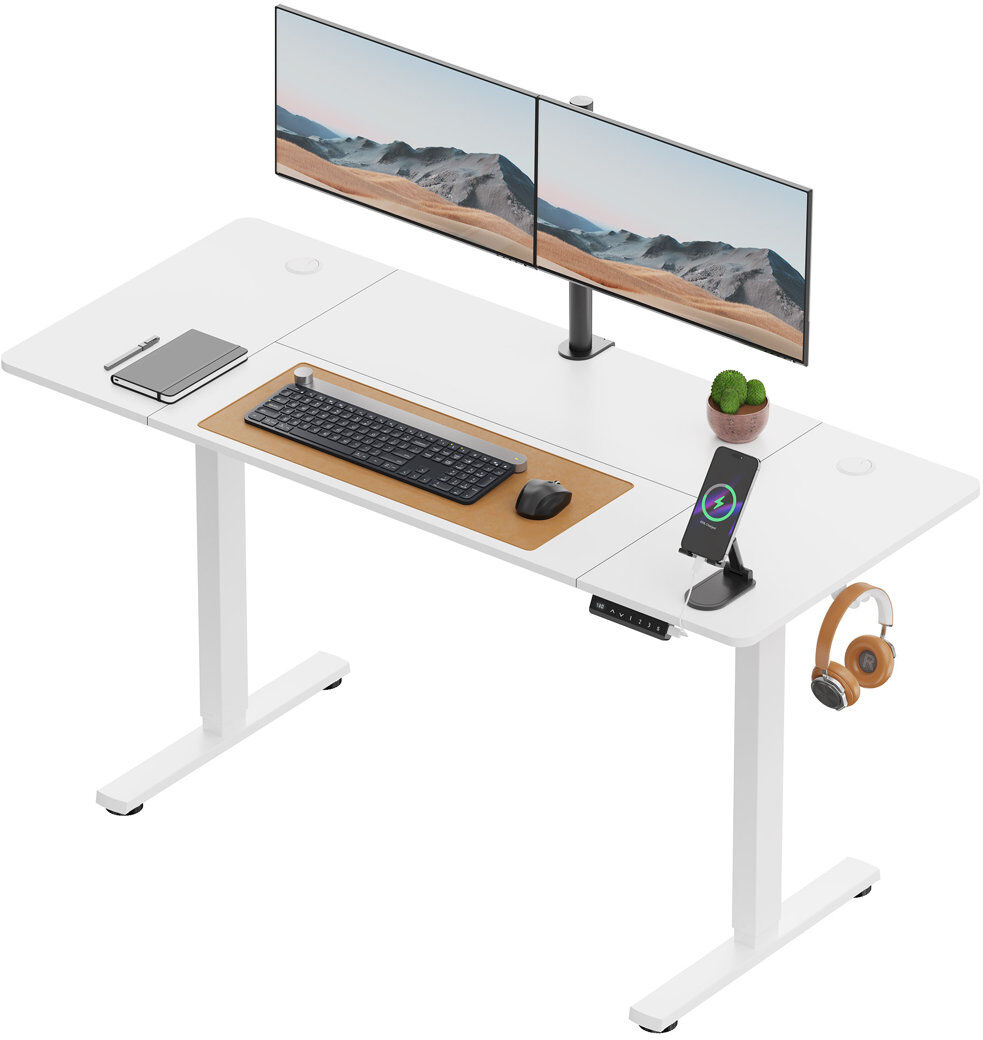 VonHaus Adjustable Height Steel Standing Desk White 140 W x 60 D