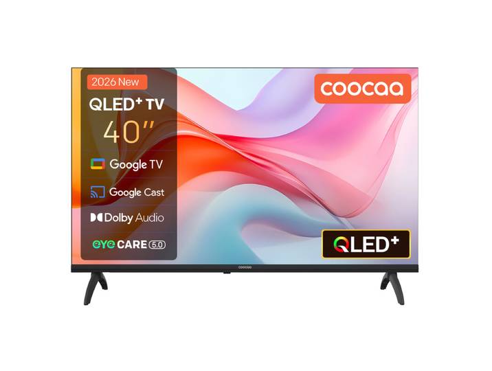 Coocaa TV QLED 40 pouces (101 cm) Smart TV FHD Google TV, HDR10, Dolby Audio, Bluetooth 5.1, EyeCare, Chromecast intégré, triple tuner DVB-T2/C/S2, CI+, modèle 40CGQG41Z (2026), classe énergétique E