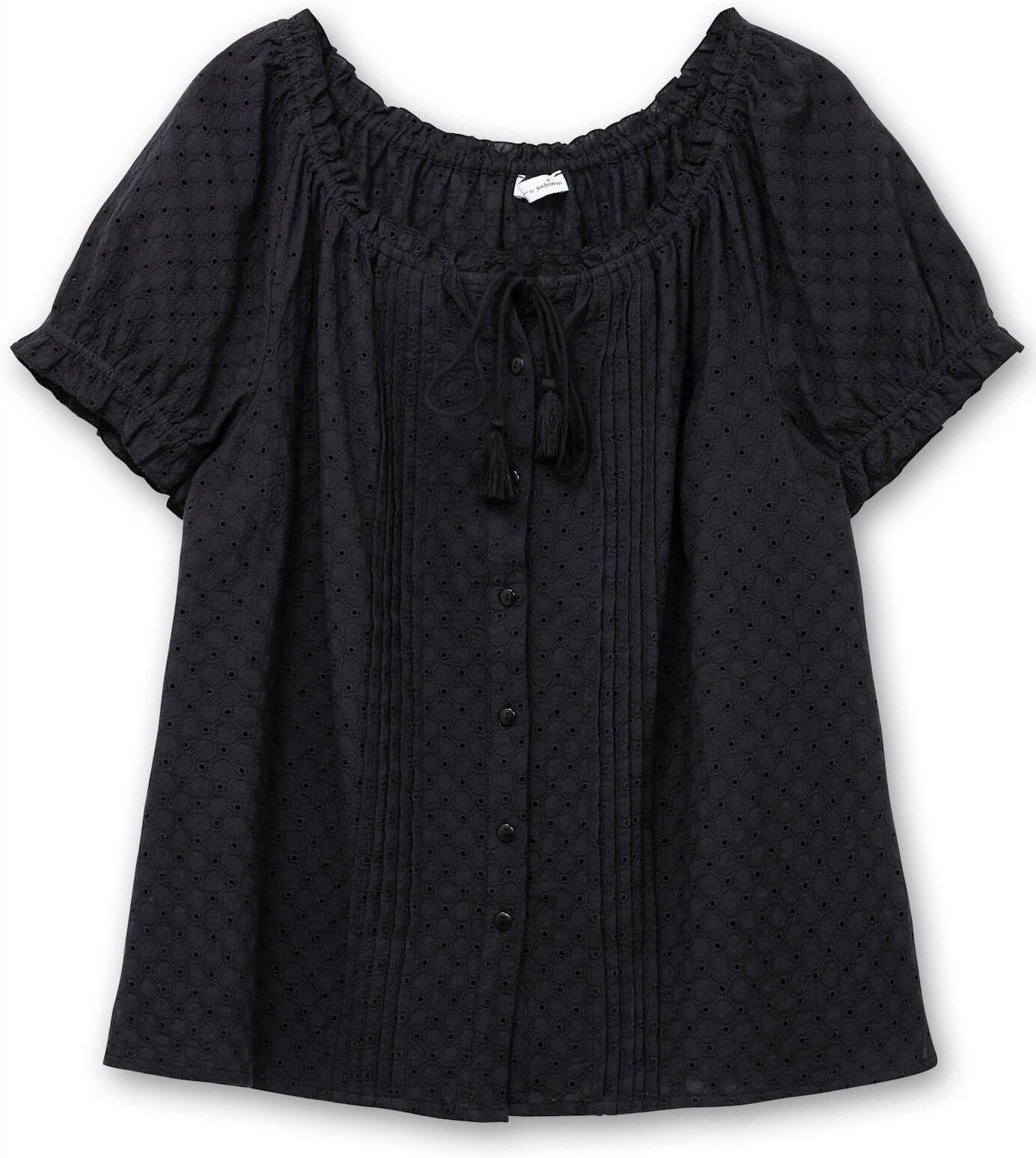Kurzarmbluse SHEEGO BY JOE BROWNS, Damen, Gr. 56, schwarz, 100% Baumwolle, unifarben, Carmenausschnitt, Blusen Kurzarmbluse schwarz 56