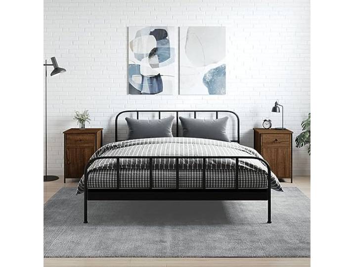 HEFZGDB Nachttische 2 STK. Braun Eichen-Optik 40x42x60 cm Holzwerkstoff mit höhenverstellbaren Beinen und Eisenrahmen für Stabilität und Stauraum