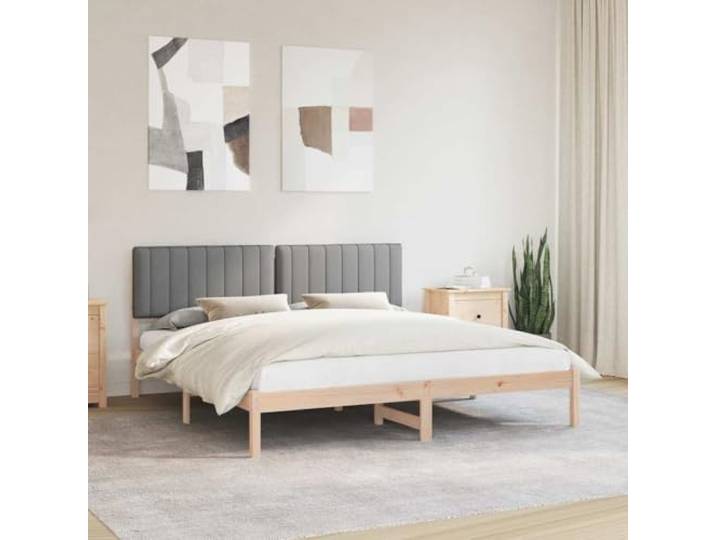 Massivholz Kiefer Leinen Look Kopfteil Lattenrost Stabilität Hellgrau Bettgestell mit gepolstertem Kopfteil Hellgrau 180x200 cm Massivholz Kiefer Lattenrost Ohne Boxspring Waschbarer Bezug