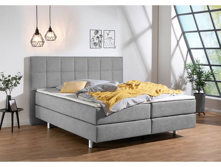 Boxspringbett Baggy Hall 180 x 200cm Microfaser Grau/Grau H2 Tonnentaschenfederkernmatratze