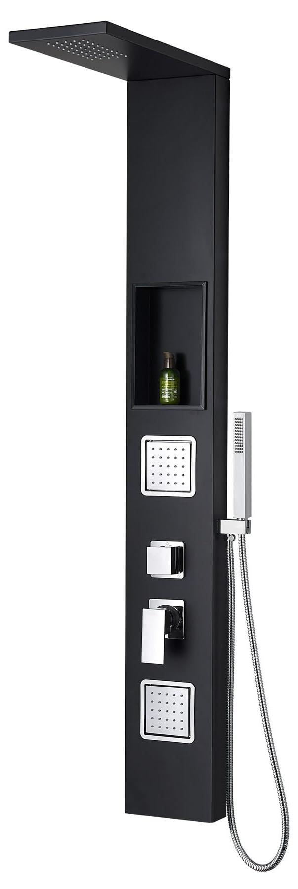 Massagedouchepaneel mit Mischventil, 150x20x7 cm, Aluminium, matt schwarz