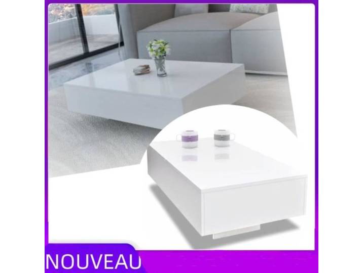 Table basse - Moderne - Rectangulaire - Haute brillance - Blanc