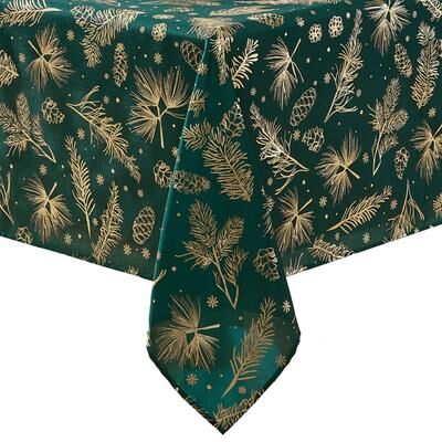 Threadmade Pine Foil Fabric Holiday Tablecloth