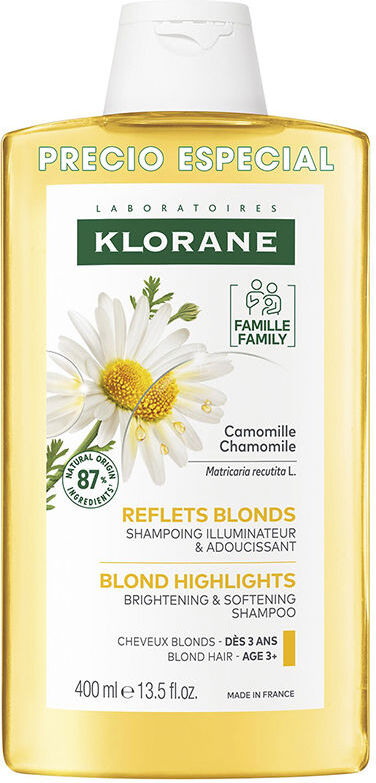 Klorane A La Camomila champú iluminador reflejos rubios 400 ml