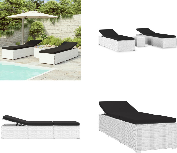 vidaXL 3 tlg. Garten Sonnenliegen mit Teetisch Poly Rattan Weiß - Sonnenliege - Sonnenliegen - Sonnenliegen-Set - Sonnenliegen-Sets