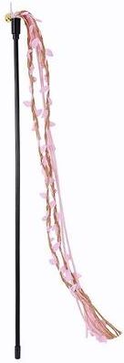 Uplift Essentials Interactive Long Handle Cat Teaser Wand With Ribbon Tassels And Sounding Bell pink