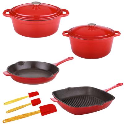 BergHOFF Neo 9pc Cast Iron Cookware Set, Red