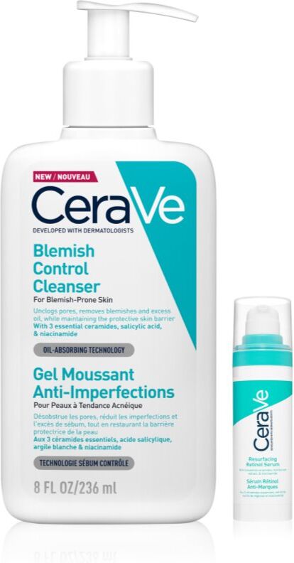 CeraVe Control Cleanser & Retinol Serum Duo complete treatment against imperfections in acne-prone skin