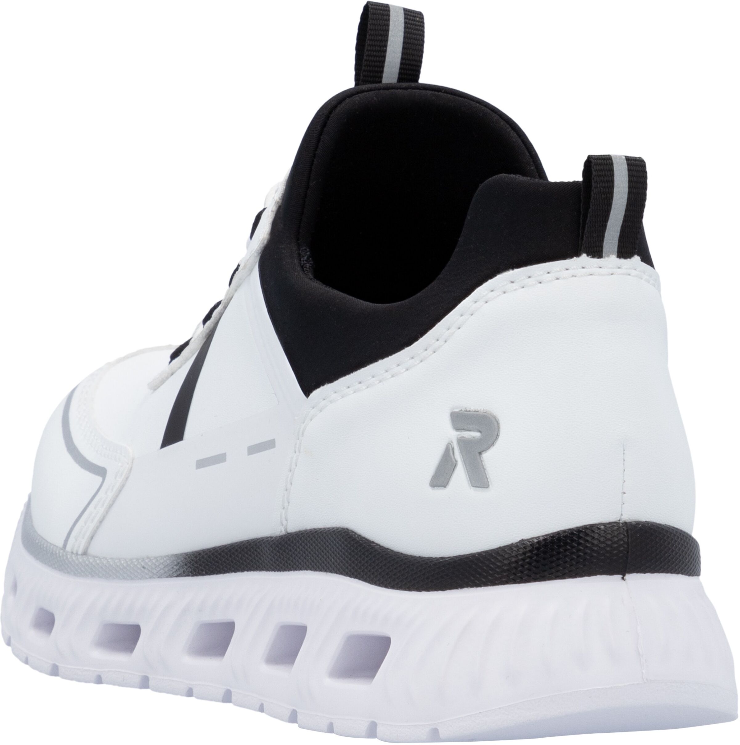 Slip-On Sneaker RIEKER SPORT "Edina", Damen, Gr. 38, schwarz-weiss (weiß, schwarz), Lederimitat, Textil, Schuhe Slip-On Sneaker, Chunky Slipper, Freizeitschuh in veganer Verarbeitung weiß, schwarz 38