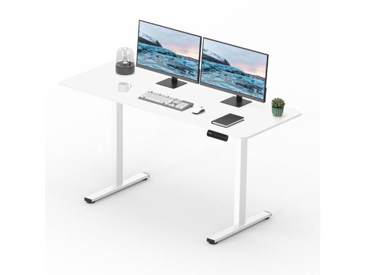 SANODESK Bureau Assis Debout Électrique Bureau Réglable en Hauteur avec Crochet et Fonction Mémoire Plateau Blanc 120x60cm