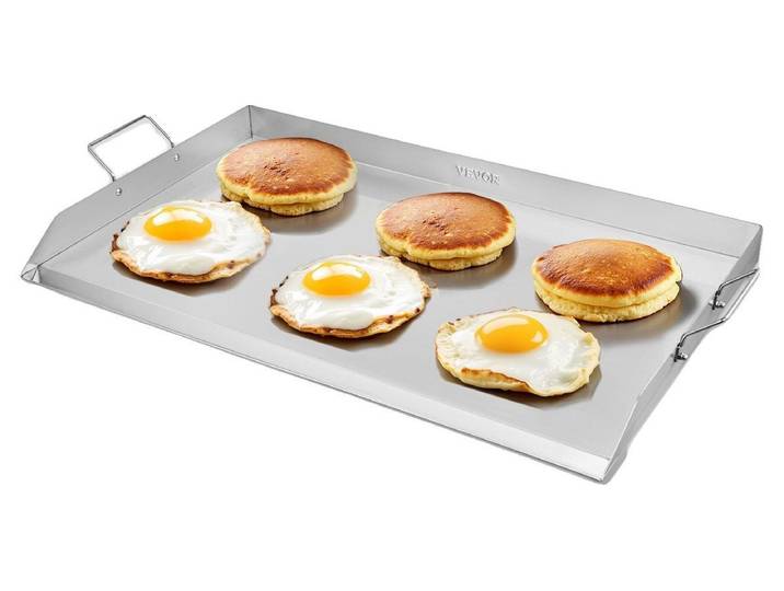 VEVOR Poêle à griller\, Poêle à griller en acier inoxydable\, Poêle rectangulaire universelle (910 x 525 mm) pour gril Teppanyaki\, Cuisinière domestique portable avec poignée