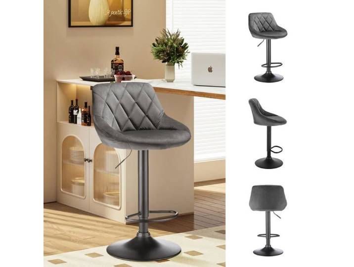 Tabouret de Bar en Velours - XUANYU - Chaise Haute - Noir - Métal - Intérieur