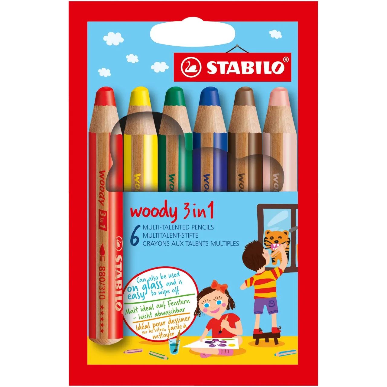 STABILO woody 3 in 1 Buntstifte farbsortiert, 6 St.