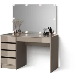 SCHMINKTISCH Imola, Greige, 120 cm mit Spiegel und LED-Lichterkette