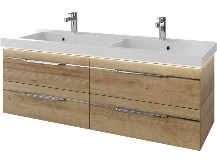 Saphir Serie Balto Mineralmarmor-Waschtisch mit Unterschrank, 147,8 cm breit 2 Stk. tlg. Doppel-Waschplatz mit 4 Schubladen, in verschiedene Ausführungen