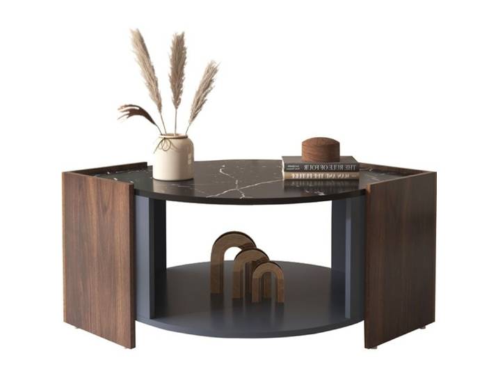 Table basse table basse structurée en marbre Table de salon aux lignes uniques 96 5 x 63 x 40 cm Noir