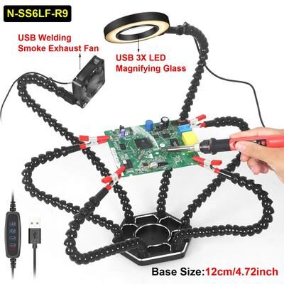 Uplift Essentials Soldering Helping Hands Tool With 3X Magnifier LED Light And USB Smoke Exhaust Fan For PCB Repair n ss6lf r9