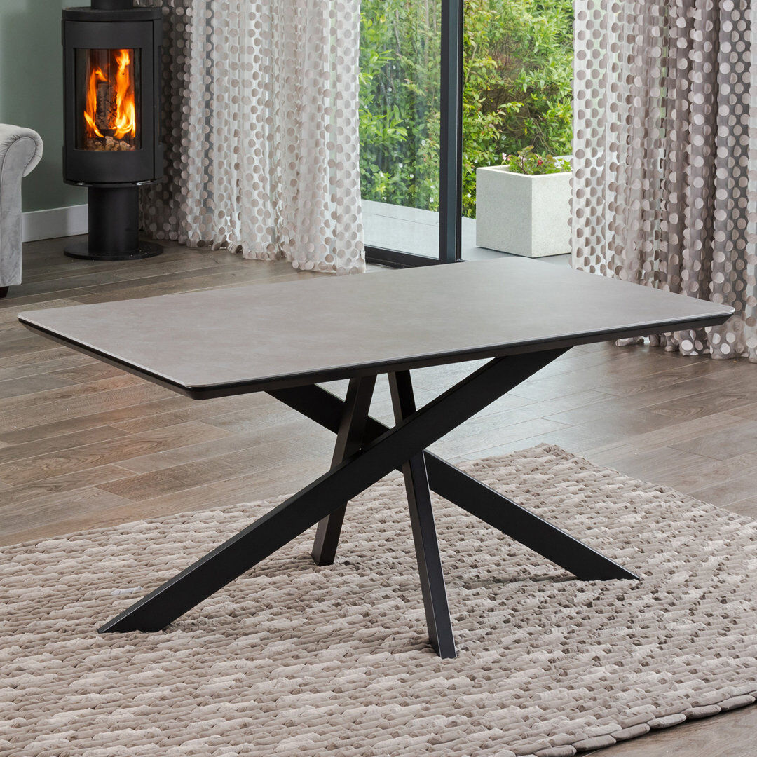 George Oliver Rectangular Stone Top Dining Table with Steel Base Grey
