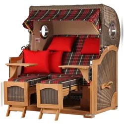 Mr. Deko Strandkorb Komplettset: Ammersee Grande XL Teak Bullauge - PE grau - Modell 529