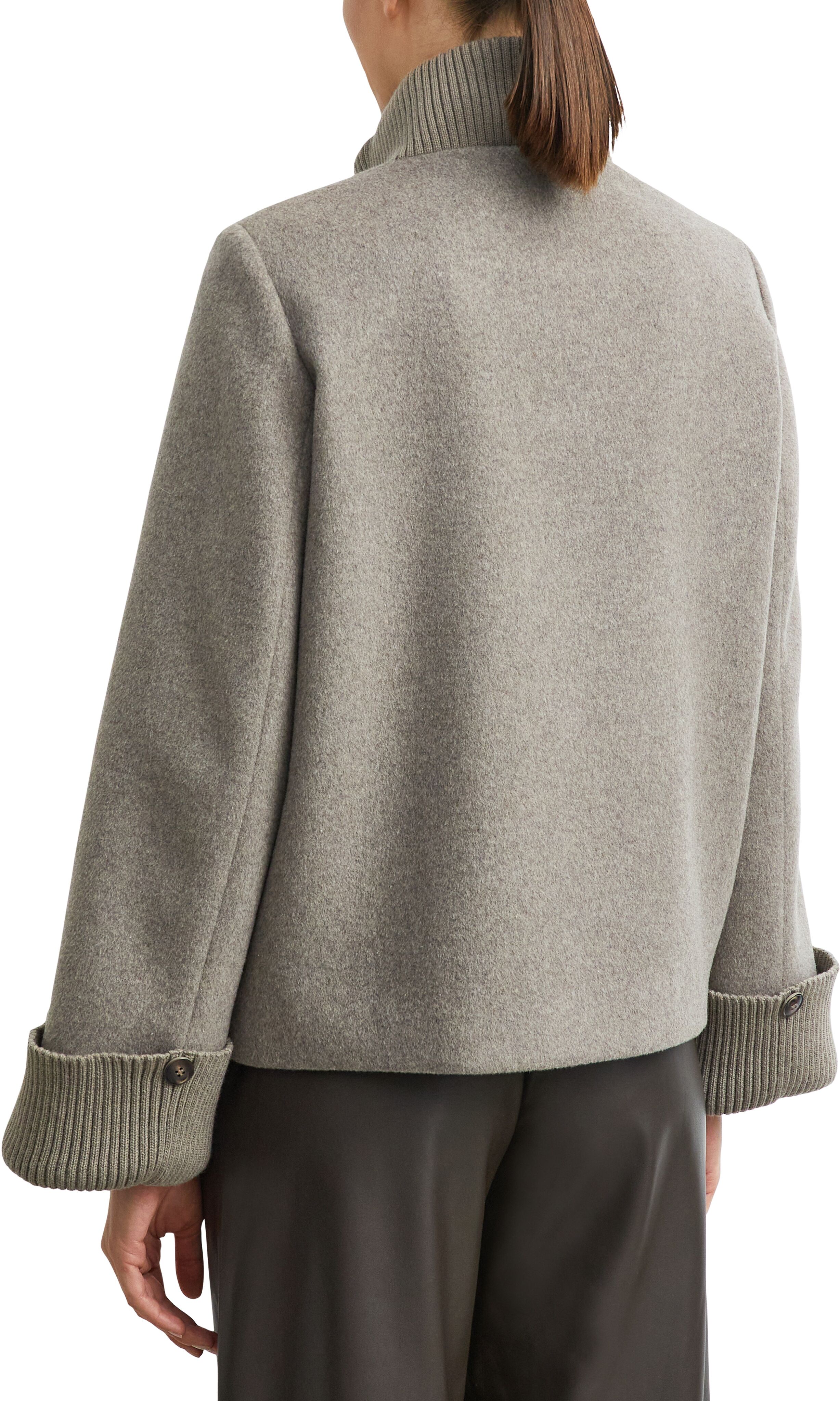 Wolljacke COMMA, Damen, Gr. 40, grau (taupe melange), Fleece, Obermaterial: 50% Wolle, 40% Polyester, 4% Polyamid, 3% Viskose, 3% sonstige Fasern. Futter: 55% Polyester, 45% Viskose, meliert, bequem hüftbedeckend, Rundhals, mit Aufschlag Aufschlag, Jacken