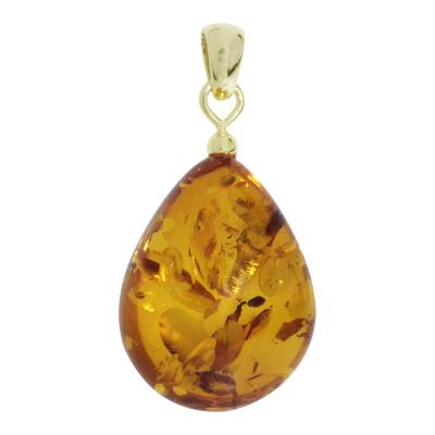 Kettenanhänger OSTSEE-SCHMUCK "- Tropfen ca. 22 mm lang - Gold 585/000 - Bernstein -" Gr. 32, gold (gold 585, goldfarben, gelb), Schmuckanhänger, Damen, Bernstein, Kettenanhänger