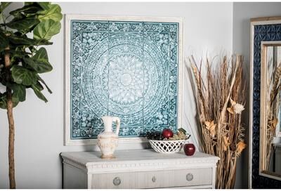 ARCILLA ELEMENTAL Blue Metal Scroll Home Wall Decor with Embossed Details