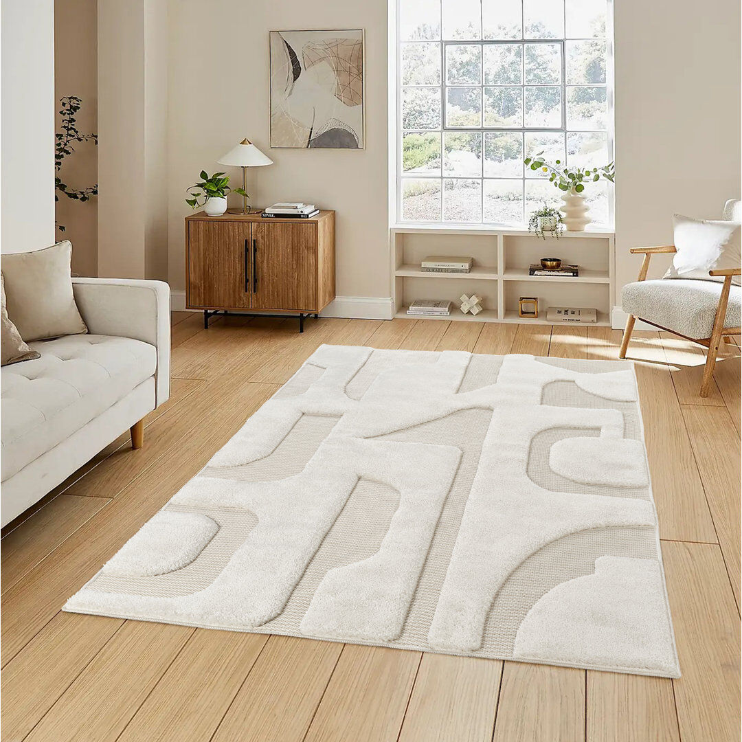 Desire Rugs Freya Living Room Area Rug Contemporary 3D Embossed Modern Boho Design - Cream Cream Rectangle 200 x 290 cm