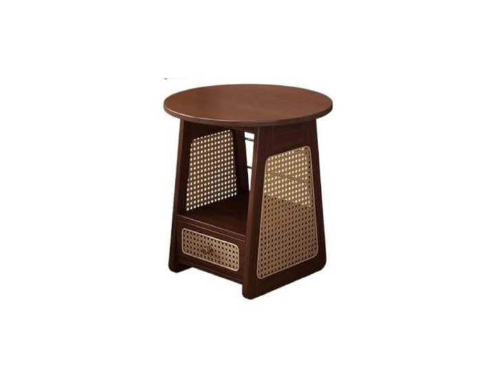 LXLAEOANG Vintage-Nachttisch Aus Massivholz-Rattan Aufbewahrungs-Ecktisch im mittelalterlichen Stil(50x51.5cm A1)