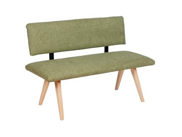 kundler home Sitzbank aus Holz mit Lehne und Polster 125x84x51 cm, Esszimmerbank Massivholz, Eckbank Echtholz für Küche, Büro, Wartezimmer und Rezeption, einfacher Aufbau (Grün)