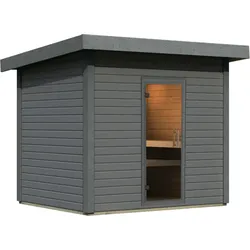 Karibu Gartensauna Saunahaus Caapi 4 terragrau Ganzglas Saunatür Ohne Ofen