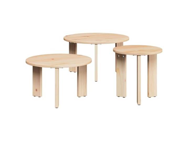LASWWQMRF Couchtisch 3er Set Massivholz Kiefer Runder Satztisch Natur Stapelbare Beistelltische aus Echtholz für Wohnzimmer und Lounge, platzsparendes Design in drei flexiblen Größen.