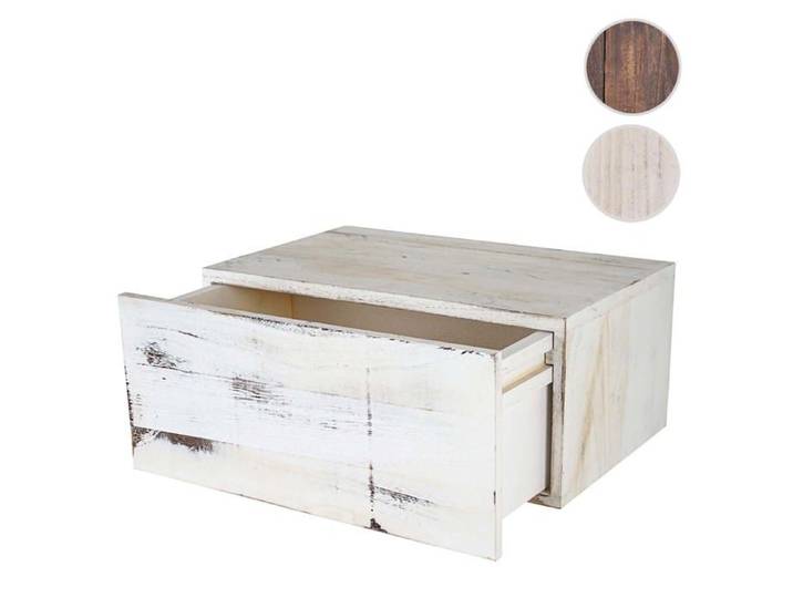 Étagère murale Dinant avec tiroir 21x46x30cm style shabby vintage ~ blanc