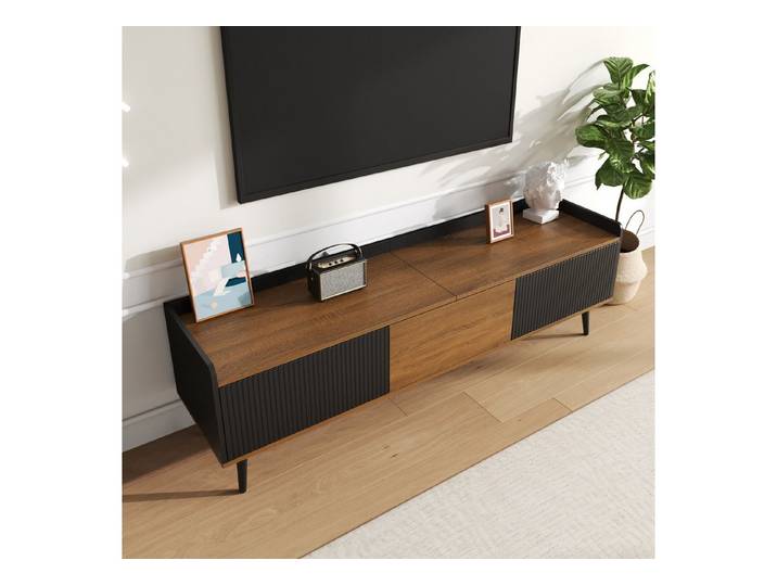 Odikalo TV-Schrank TV Ständer TV Bank Lowboard Fernsehschrank TV Tisch Natur+Weiß/Schwarz 160 L x 39 W x 49,5 H