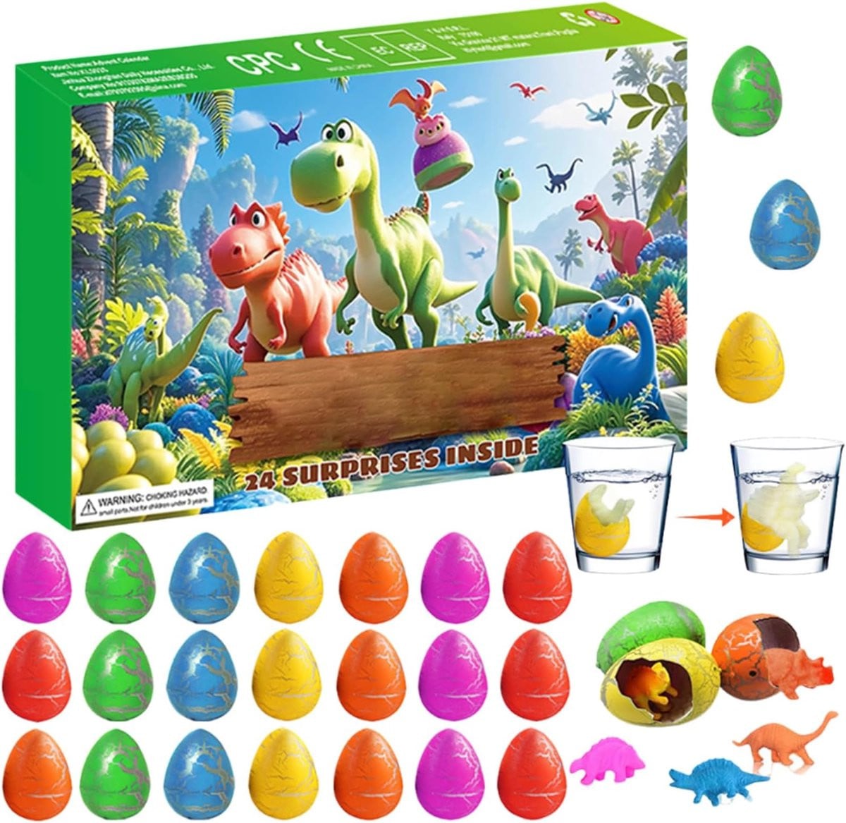 Dinosaurus Adventskalender met Dino Eieren - Groen - 40 x 25 cm