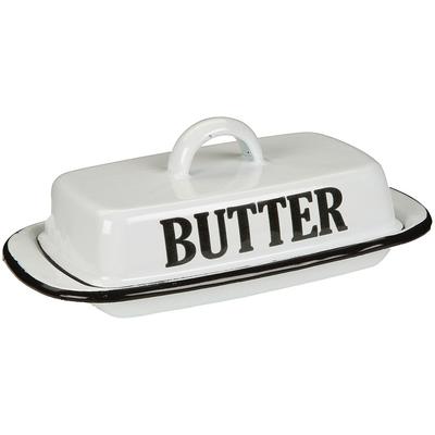 Dose AMBIENTE HAUS "Butterdose aus Emaille in Antikweiß", weiß, B:21cm H:8cm T:13cm, Emaille, Aufbewahrungsboxen, Vorratsdose