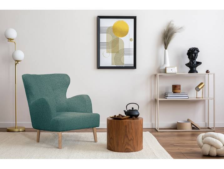 Ohrensessel Cobby Blau Strukturstoff Purna 88 x 88 x 64cm