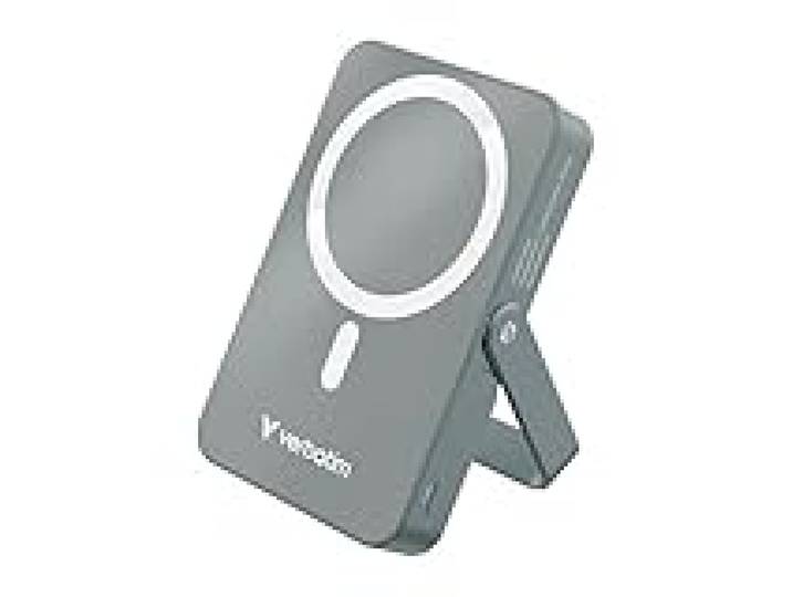 Verbatim Charge 'n' Go MagSafe Powerbank 10 000 mAh Gris 15 W Magnétique – PD 22 W Fonction de Charge Rapide Affichage LED et Support Pliable pour iPhone 16/15/14/13/12 Pro/Pro Max – Câble USB-C