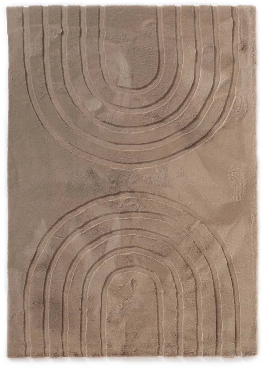 Tapeso Fluffy vloerkleed Carvy taupe abstract modern B/D/H: 160 x 230 cm