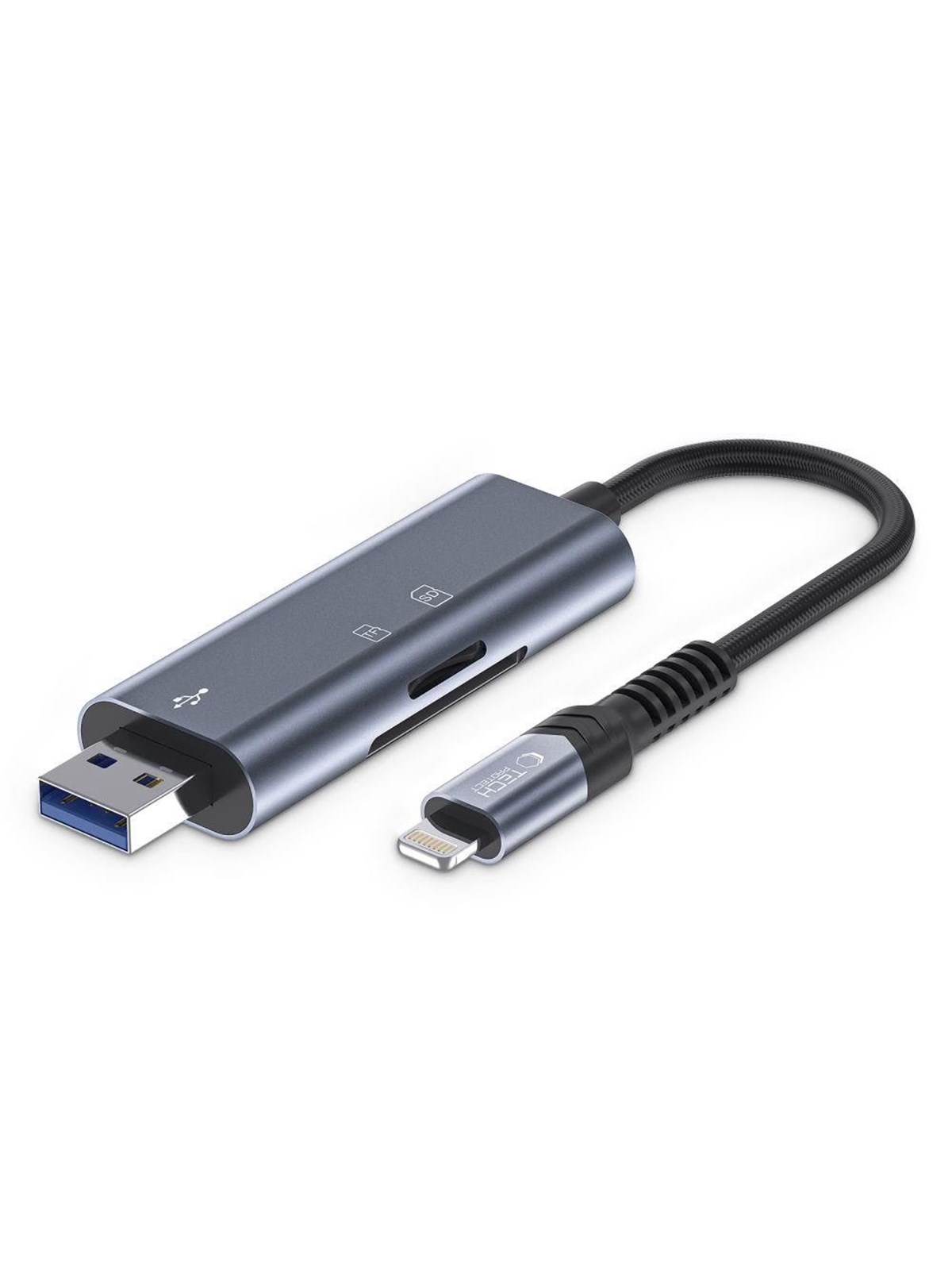 Tech-Protect UltraBoost SD / micro SD card reader with Lightning / USB-A connector - grey USB-Hubs - USB 2.0 - 3 - Grau