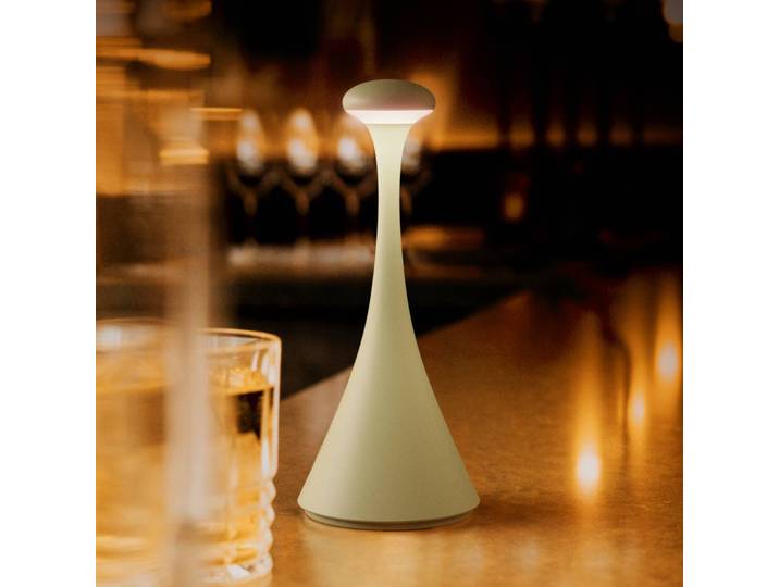 Sigor LED-Akkutischleuchte Nudrop mini, salbeigrün, IP54, dimmbar, grün, für Wohn- / Esszimmer, Aluminium