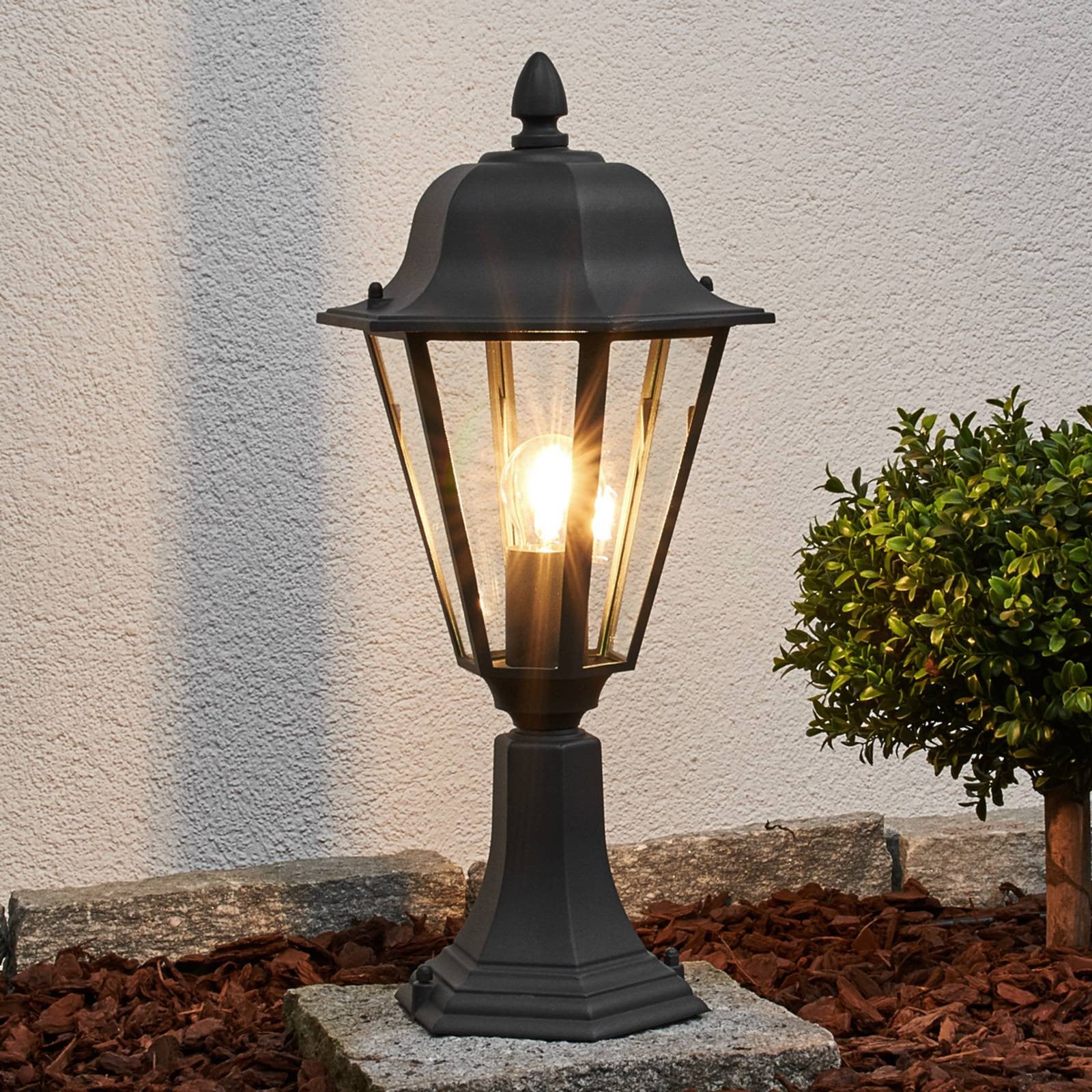 Lindby Edana Sokkellamp voor Tuin en Terras - Zwart - Aluminium en Glas - Dimbaar