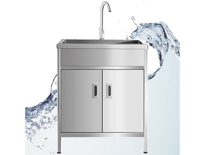 Spülenschrank mit Spüle und Armatur,Freistehende Outdoor Edelstahl Spültisch Gastro 1 Becken,Küchenspüle mit Unterschrank, Spülbecken Mobiles Waschbecken,Außen Ausgussbecken Garten Küche Waschtisch(68