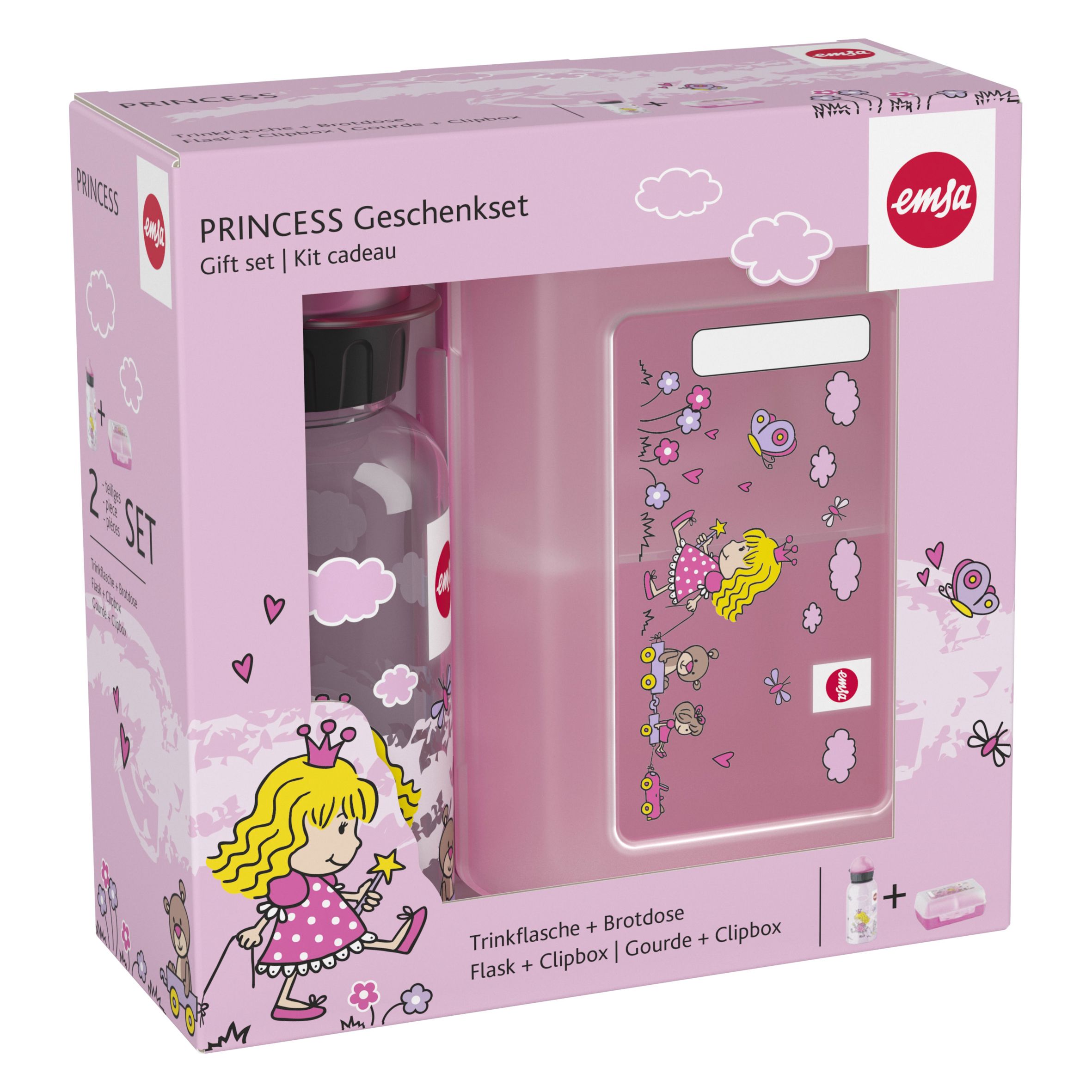 EMSA 518137 Kids Tritan Set Trinkflasche und Brotdose Princess (Pink)