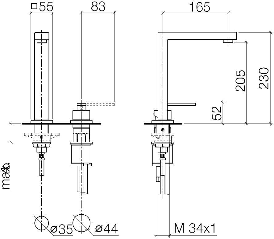 Dornbracht Lot BAR TAP Zweilochbatterie mit Einzelrosetten