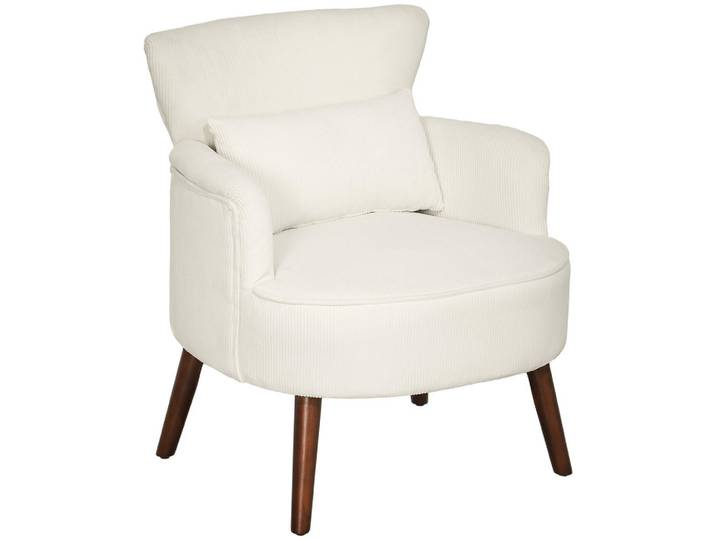Homcom Sessel mit Rückenlehne, abgerundeten Armlehnen Gepolstert Loungesessel Kordoptik, Beige, 69x78x69.5 cm, Wohnzimmer, Sessel, Ohrensessel