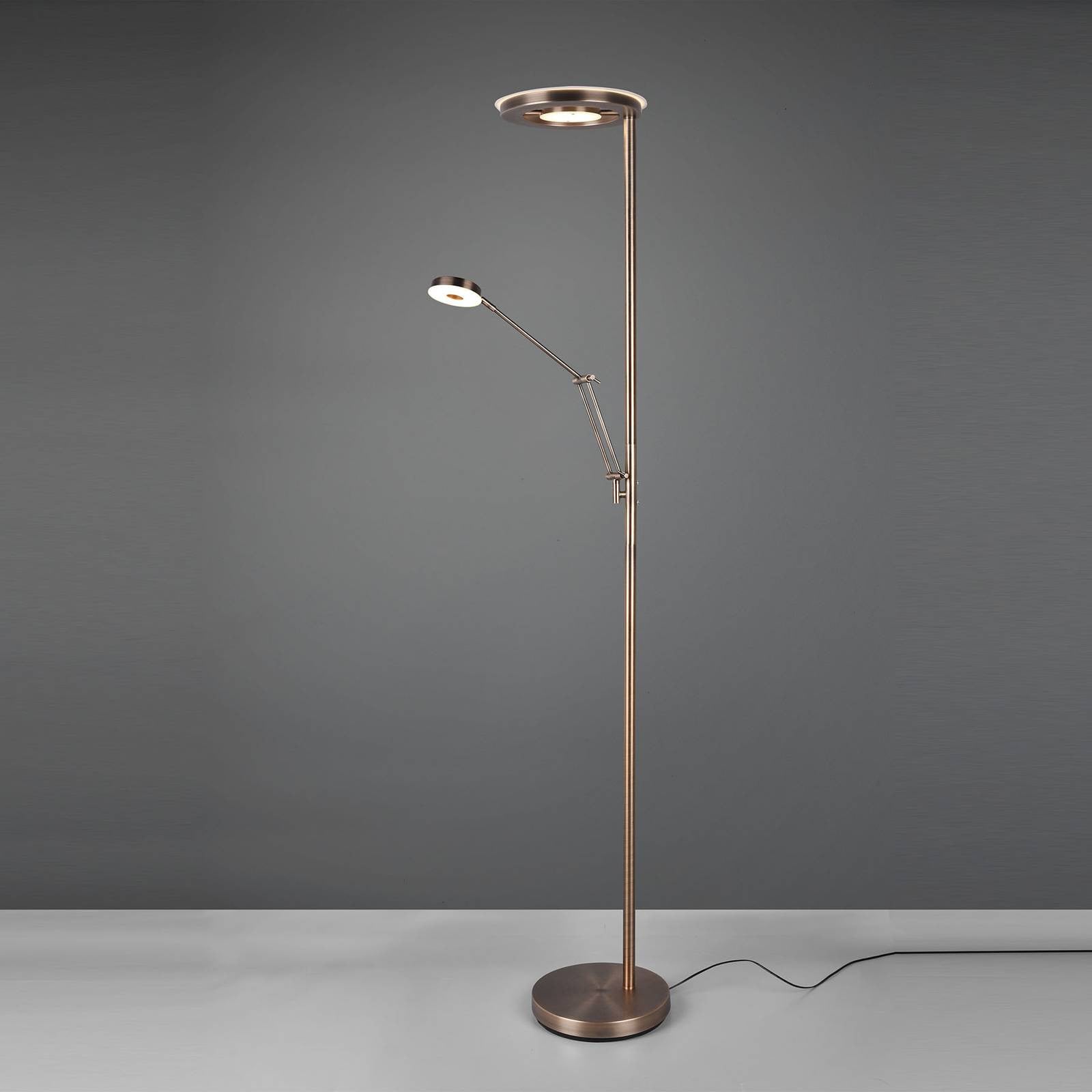 Trio Lighting Barrie dimbare LED vloerlamp in brons, koper of goud/messing met ronde voet