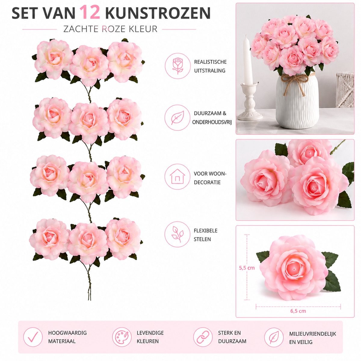 12 stuks kunstrozen voor decoratie - Rose
