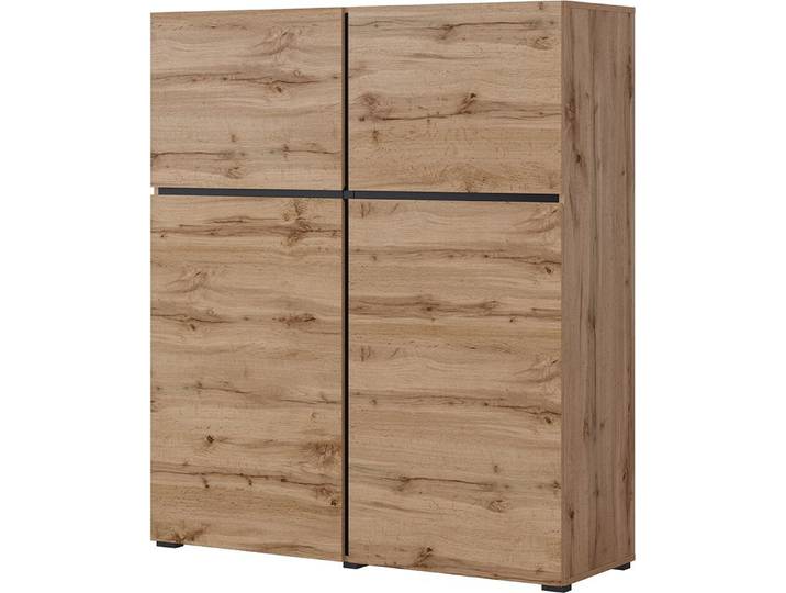 Buffet haut coloris chêne et noir L120xH140xP40 collection HAVANA. Bahut haut design avec 4 portes.